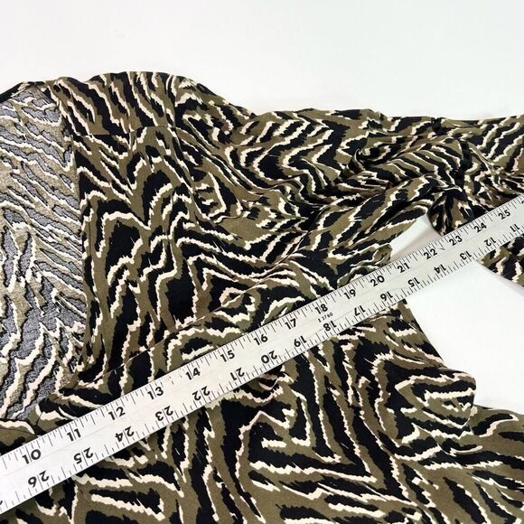 Loralette Dress 14/16 Khaki Green Animal Print V-Neck Ruffles Sleeve Maxi Formal - Picture 7 of 10